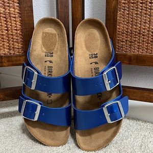 Birkenstock Arizona Birko-Flor Electric Metallic Ocean Size 38 NWOT